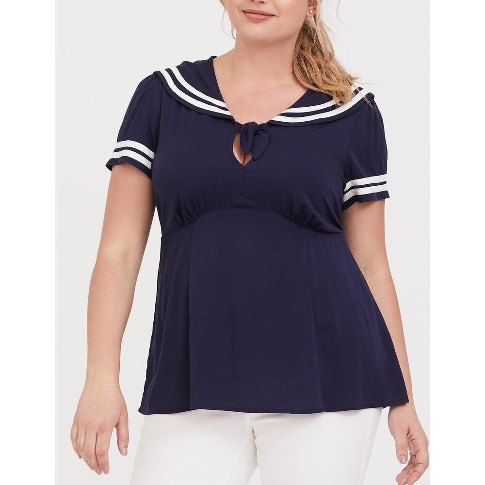 Navy Sailor-Style Women’s Top with Contrast Trim